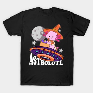 Astrolotl Axolotl Witch Halloween Astronauts Funny Axolotl Kawaii T-Shirt